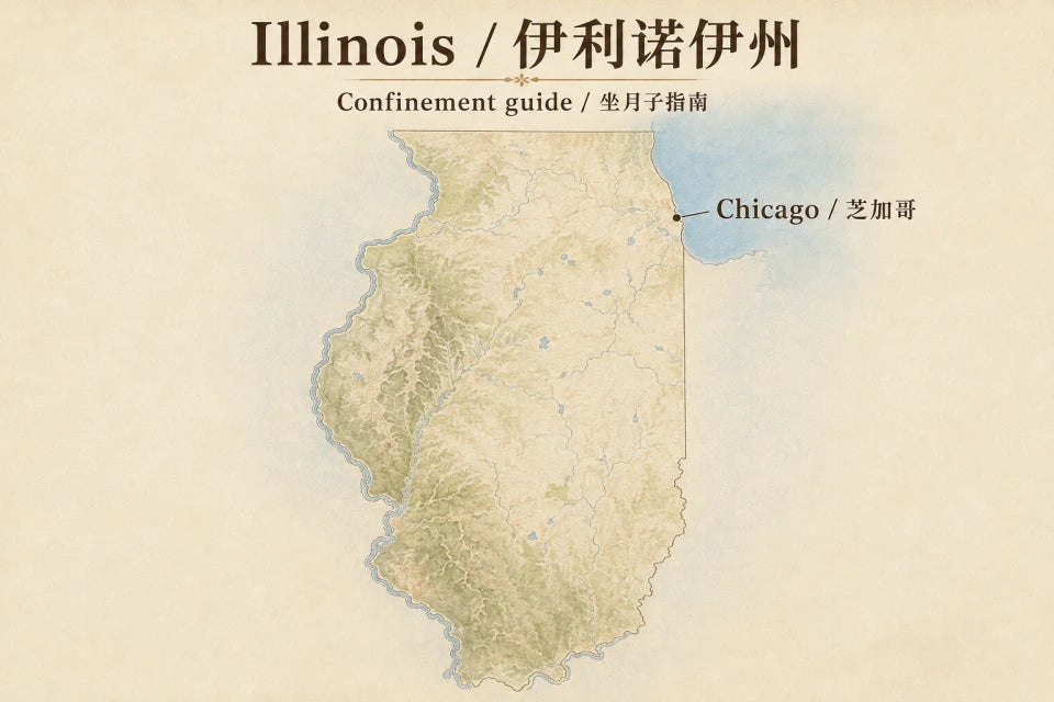 伊利诺伊州坐月子服务指南地图插画。